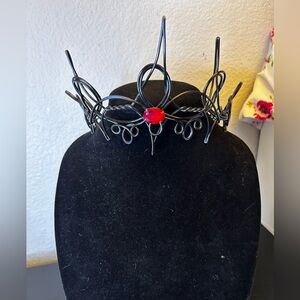 Elegant Black Wire Crown with Red Gem